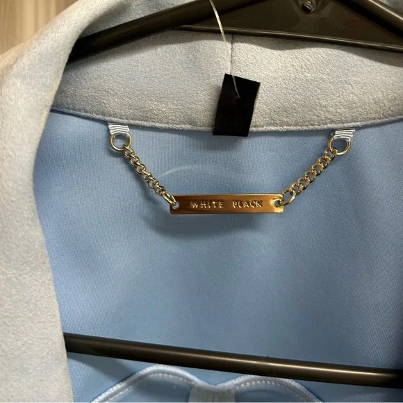 NWT White House Black Market Faux Suede Drape Front Jacket Baby Blue Size M